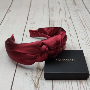 Elegant DARK Red Satin Headband for Women - Classic Wide Hairband with RED Padded Design