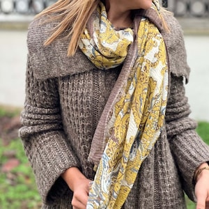 Yellow and White Ethnic Pattern Scarf-Large Cotton Rectangle Scarf for All-Season Wear-Perfect Gift for Her-Soft and Stylish