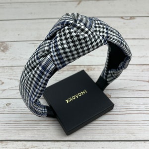 Wide and Stretchy Knot Headband-White Black & Blue Stripes-Fashionable Hair Accessory