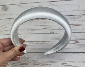 Elegant White Satin Padded Headband for Women-Chic Hair Accessory