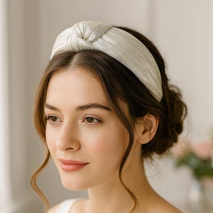 Off-White Shiny Jersey Fabric Headband-Elegant Hair Accessory for Women-Ideal for Weddings and Celebrations