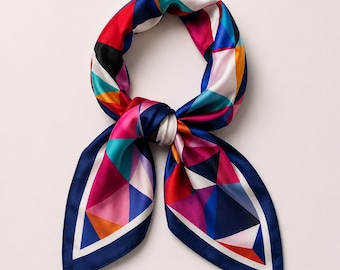Multicolor Geometric Print Silk Scarf-Bold Fashion Accessory
