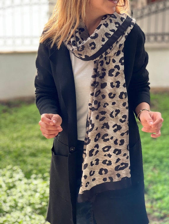 Gang Voel me slecht Retoucheren Sjaal met luipaardprint voor dames Zwart-beige sjaal met - Etsy Nederland
