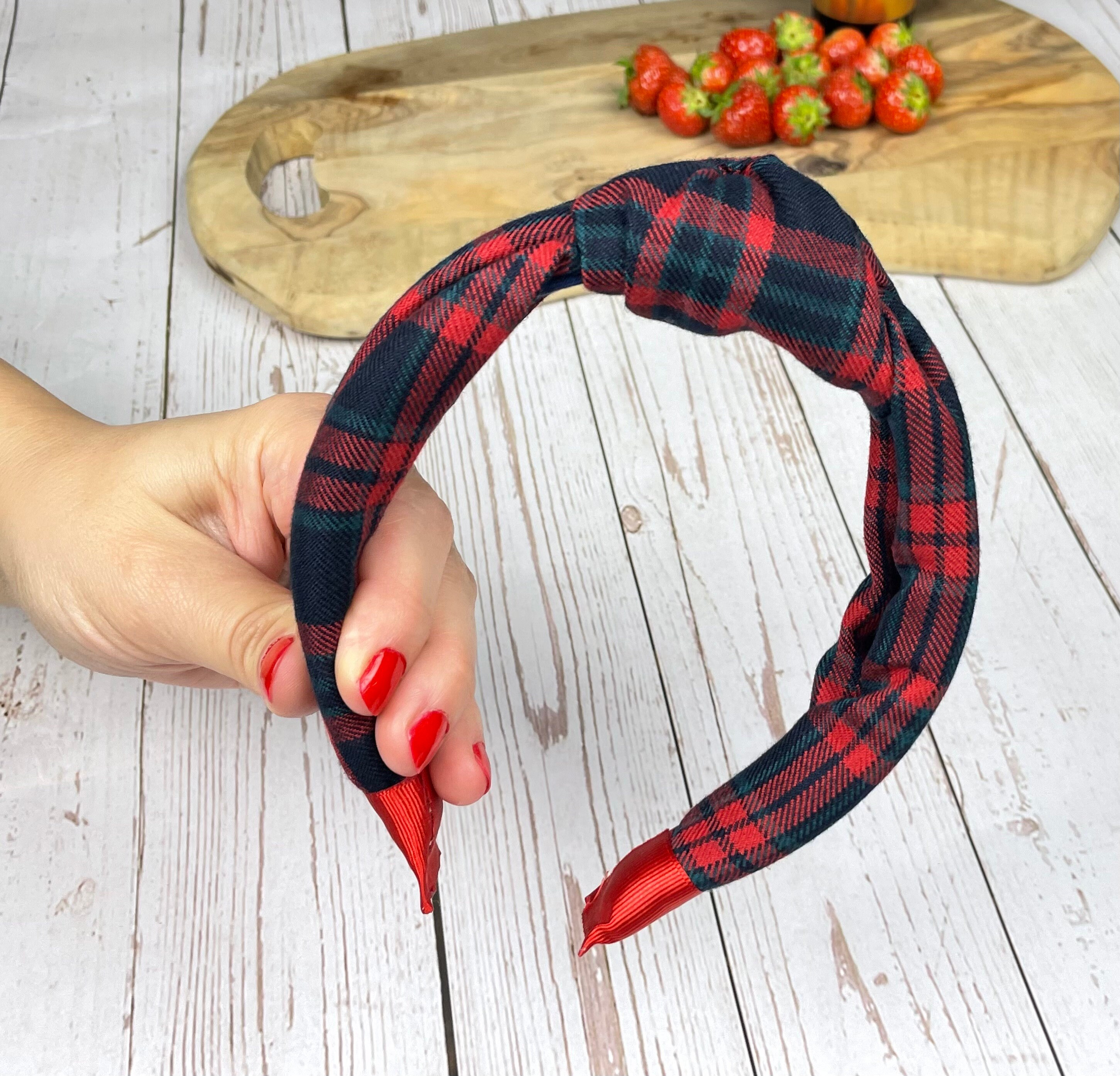 Red and Black Tartan Knotted Headband for Women-stylish  display picture 1