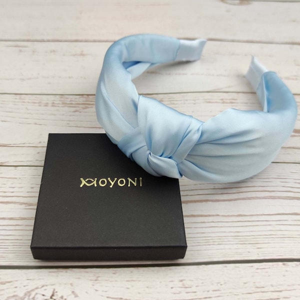 Light Blue Satin Padded Knotted Headband for Women - Baby Blue Color Stylish and Fashionable Hair Accessory