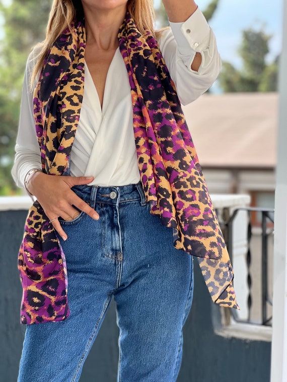 RUGBOL Damenschal Leopardenmuster - Seidenschal 160x70 Cm Blumen Design