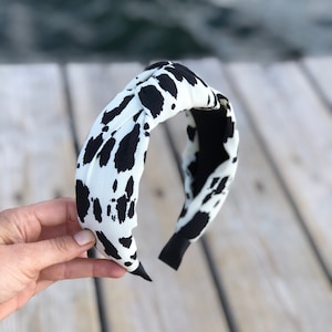Spotted Cotton Headband: Wide Design, Black Bow Accent