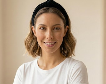 Black Velvet Knotted Headband - Stylish Dark Color Hairband for Women, Fashionable Design