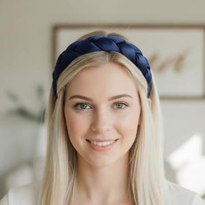 Dunkelblauer Satin gepolsterter Haarreif - Gedrehtes, Verknotetes und Geflochtenes Design für Frauen und Mädchen