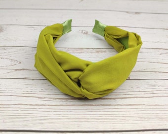 Pistachio Green KNOTTED HEADBAND, Women Classic Headband, Light Green Stylish Hairband, Wide Headband, Viscose Crepe Headband without Padded