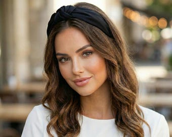 Black Knotted Twist Headband, Padded Viscose Crepe Alice Band