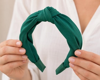 Handmade Emerald Green Knotted Headband, Padded Alice Band, Wedding Guest Accessory