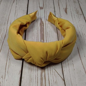 Lemon Yellow Knotted Headband: Wide Viscose Crepe Padded Hairband