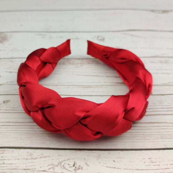 Red Satin Braided Headband for Women - Stylish Padded Design - Perfect Gift for Her