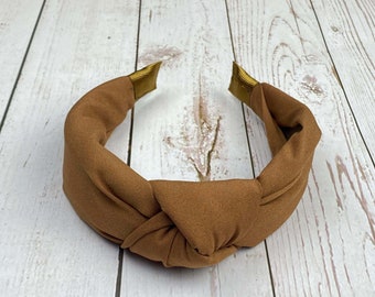 Brown Padded Crepe Knotted Headband - Stylish Women's Copper/Bronze Fashion Hairband