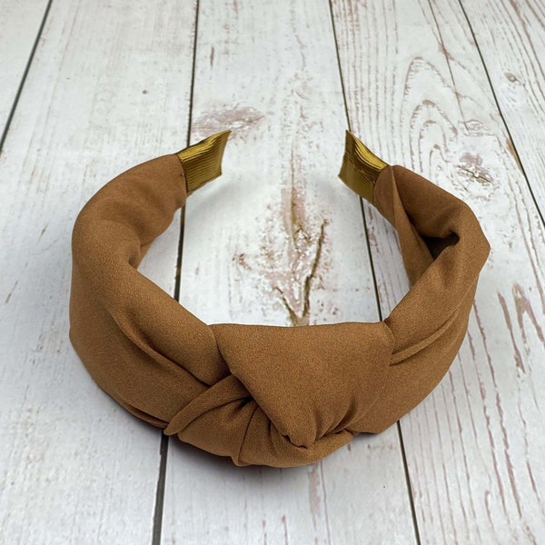 Brown Padded Crepe Knotted Headband - Stylish Women's Copper/Bronze Fashion Hairband