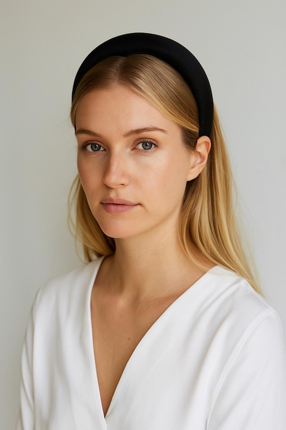 Black Satin Padded Headband, Knotted Alice Band, Vintage Formal Hair Accessory
