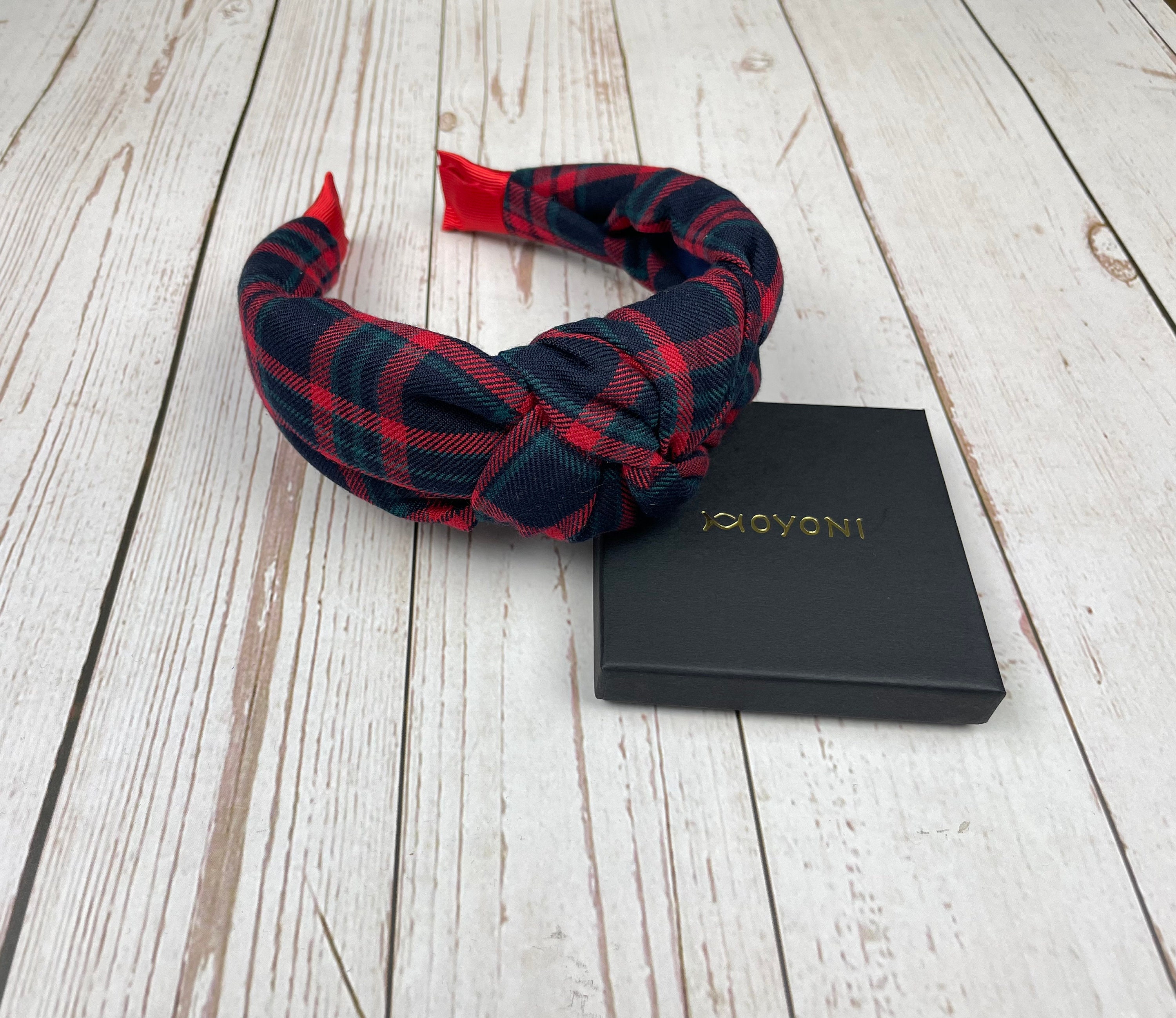 Red and Black Tartan Knotted Headband for Women-stylish 