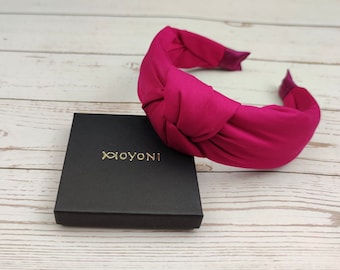 Fuschia Pink Color Crepe Headband, Knotted Headband, Women Headband, Headband for Girl, Cyclamen Pink Turban Hairband with Padded