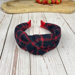Rotes und blaues Gingham-Muster-Stirnband – perfekt für Herbst und Weihnachten – Damen-Alice-Band