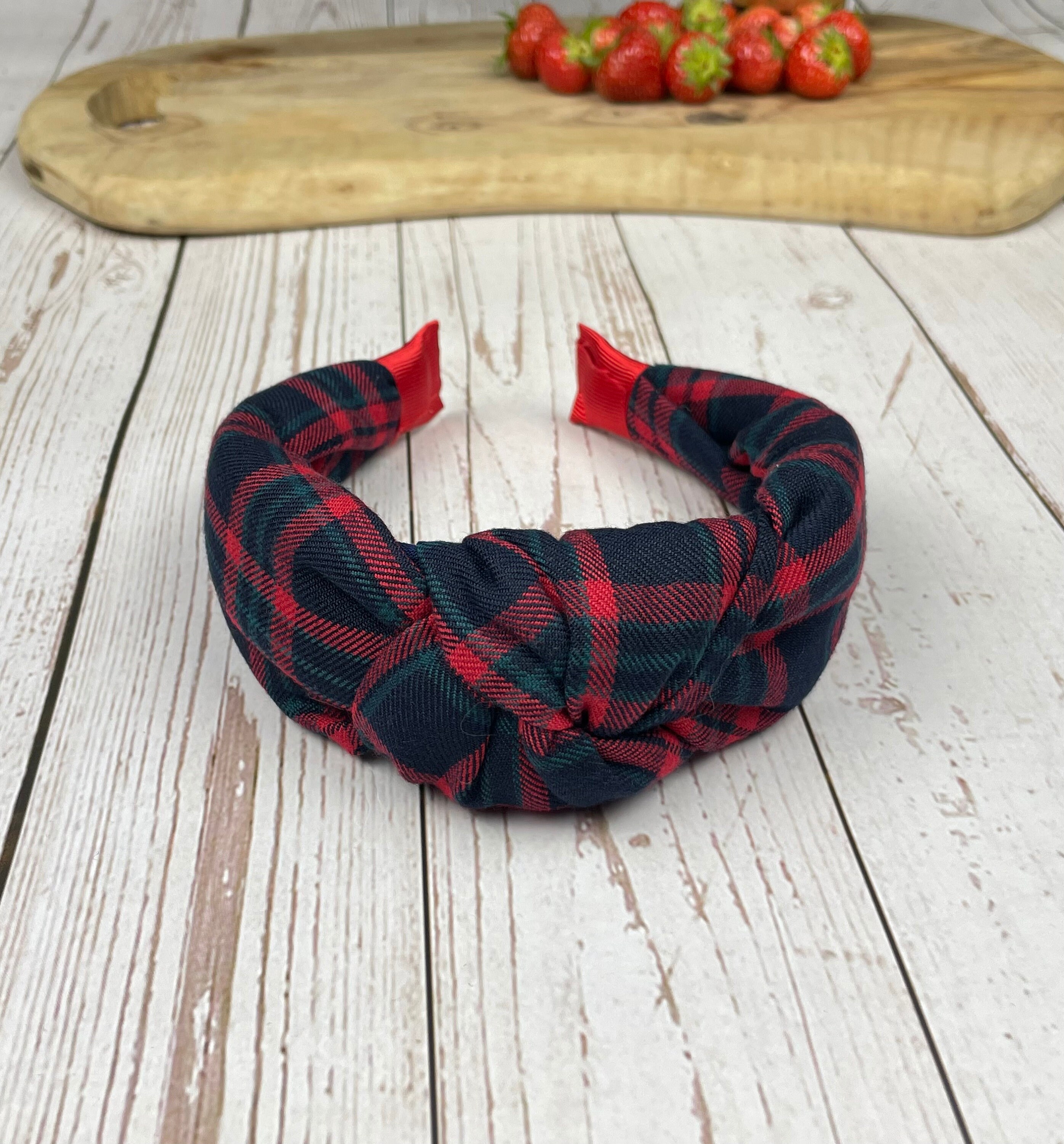 Red and Black Tartan Knotted Headband for Women-stylish  display picture 2
