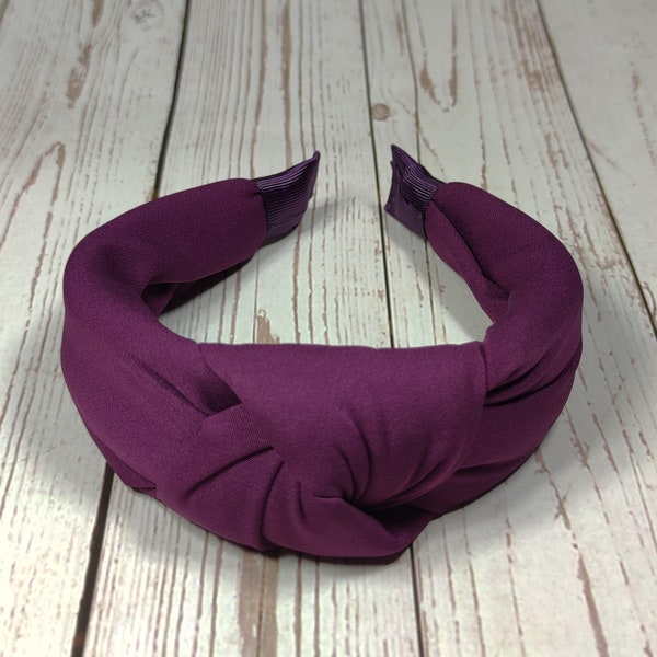 Maroon Knotted Headband for Women - Fashionable Viscose Crepe Dark Cherry Color Hairband with Padded for Extra Comfort