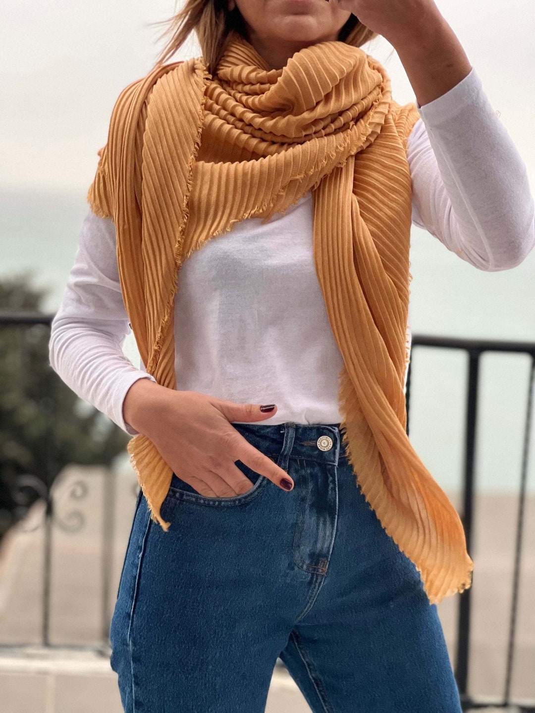 Yellow Viscose Cotton Scarf-bright Color Shawl-stylish Spring Autumn ...