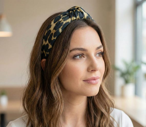 Leopard Print Padded Headband, Soft Cotton Hair Accessory - Etsy display picture 1