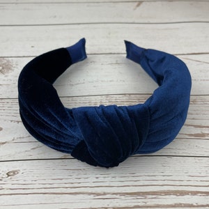 Parlementsblauwe geknoopte fluwelen hoofdband - klassieke donkermarineblauwe haarband voor dames - Modieus accessoire zonder vulling