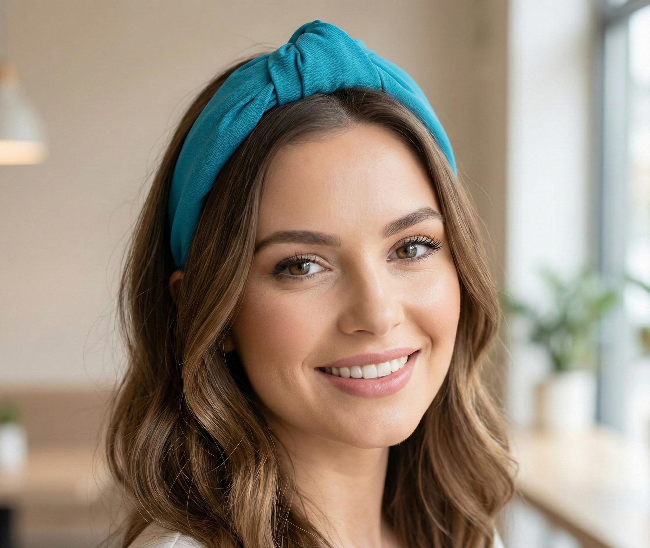 Waterproof Padded Knotted Headband in Bright Blue Soft Pink Knotted Headband, Solid Color Headband, Summer Top  main image 2