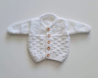 Weiße Handgestrickte Baby Strickjacke