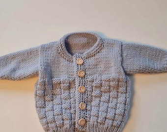 Grey hand knitted baby cardigan