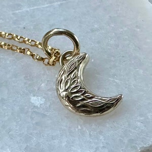 Solid 9ct gold Crescent Moon charm, handmade from recycled 9ct gold, made to order