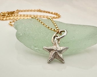 Sterling Silver Starfish pendant charm necklace with 9ct Gold bail, handmade from recycled 925 Sterling Silver, made to order