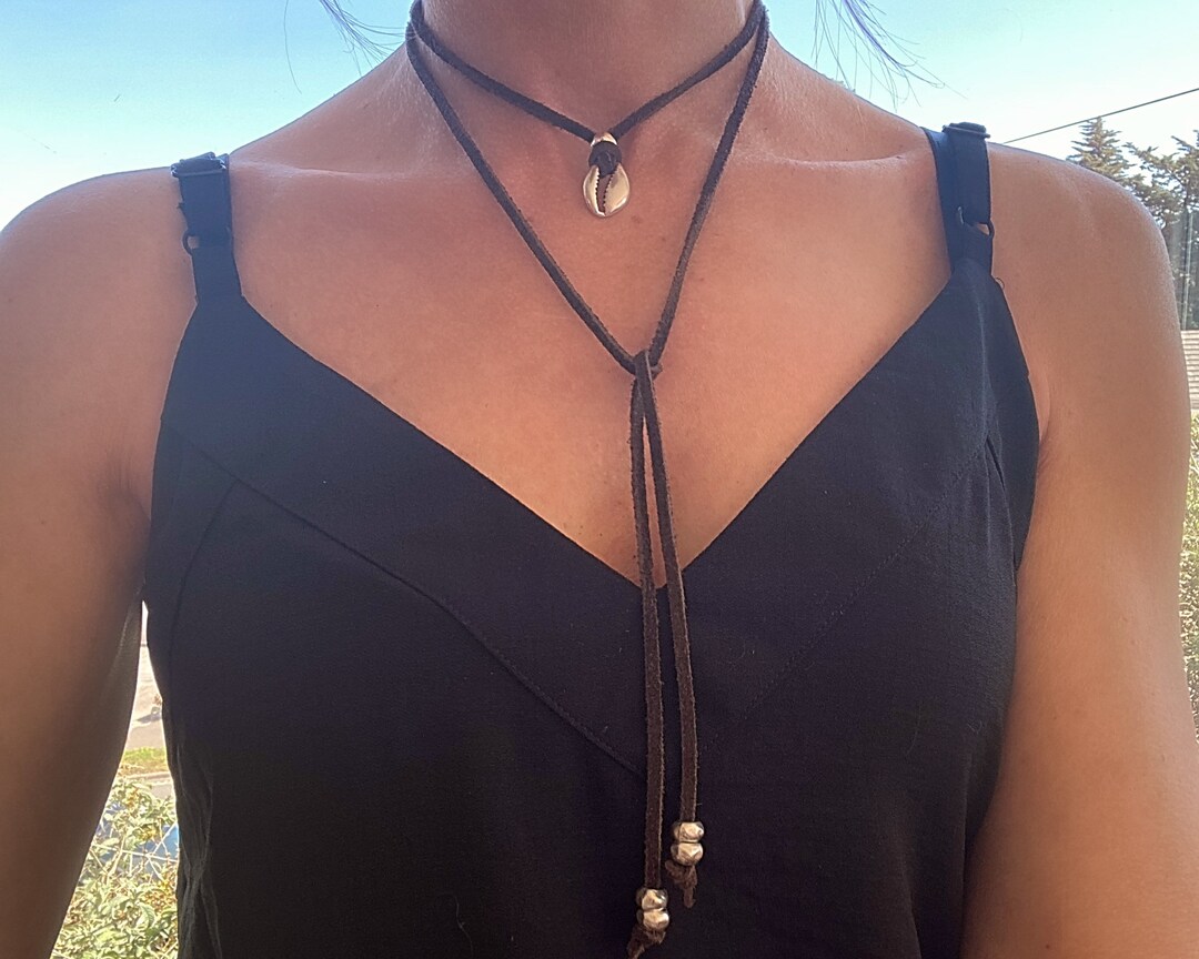 Suede Cowrie Shell Wrap Choker Necklace Syntheticsuede - Etsy