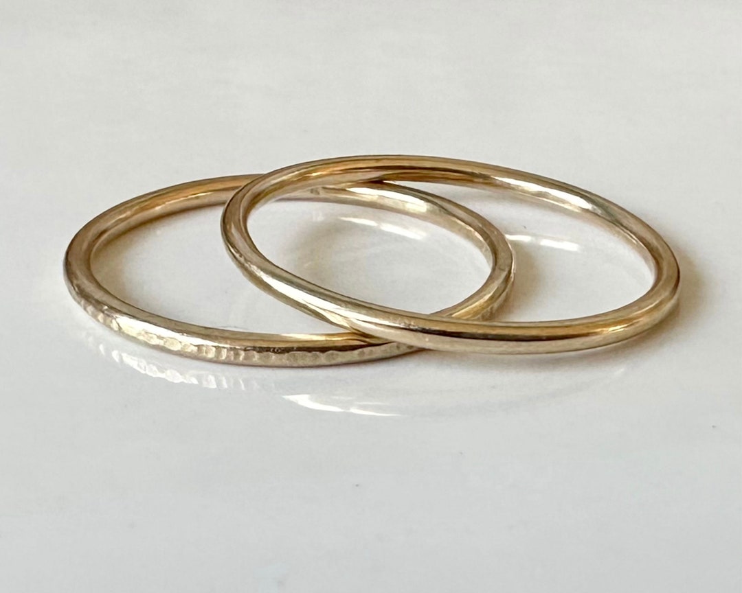 Handmade Solid 9ct Gold Stacking Rings Set: Plain & Ripple Hammered - Etsy
