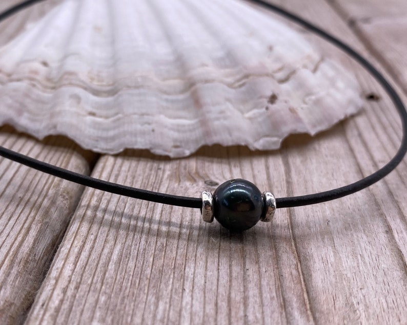 Surf Jewellery Ladies Gift Ladies Leather Necklace Genuine Leather Choker Boho Jewellery Black Freshwater Pearl Leather Choker Zamak