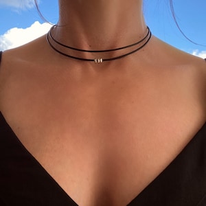 Simple double layer 2mm leather choker, Ladies Leather necklace, Boho jewellery, Surf jewellery, Layered necklace