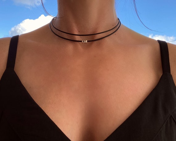 Simple Double Layer 2mm Leather Choker Ladies Leather | Etsy UK