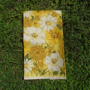 Yellow Floral Linen Tea or Dish Towel Never Used 1960s