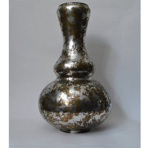 Beautiful Verre Eglomise Lamp Base, Gold and Silver Leaf on Glass, 1960s