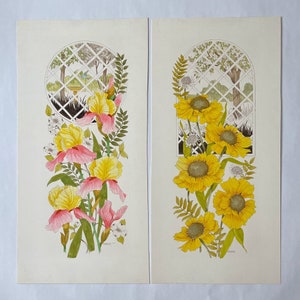 Pair of Original 1970s Flower Watercolors by Frank Massa