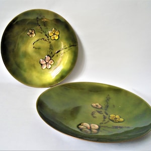 Two Bovano of Cheshire Connecticut Bowls/Plates, Beautiful Olive Green Color, 1960s, Midcentury Modern