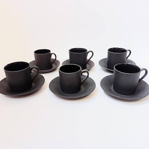 Six Antique Wedgwood Black Basalt Demitasse Cups