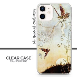 May include: A clear phone case with a full back print of a vintage illustration of a fairy with butterfly wings holding strings of paper butterflies. The text "Ida Rentoul Outhwaite" is printed on the side of the case.