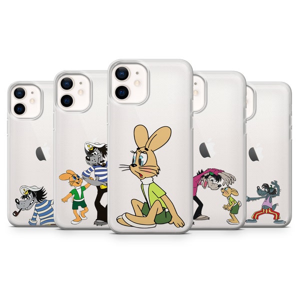 Russian Gray Wolf Hare Phone Case ussr Cartoon Cover for iPhone 14 11 Pro 12 13 XR XS X 7 8 SE Samsung S22 S21 S20 S8 S9 A12 A51 A52 A53 A70