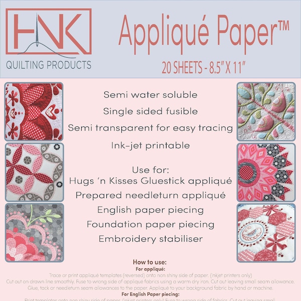 HNK Applique Paper - fusible iron, on leave in paper for turned edge applique methods by hand or machine