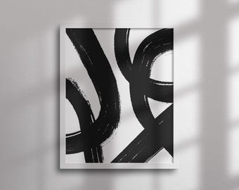 Black and White Abstract Brush Stroke Art Print (digital Download) - Etsy