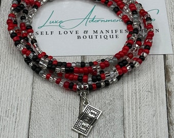 Red Black & Grey Waist Beads - Hundred Dollar Charm - Manifestation Belly Chain - Handmade - stretch cord w/clasp - Inexpensive gift
