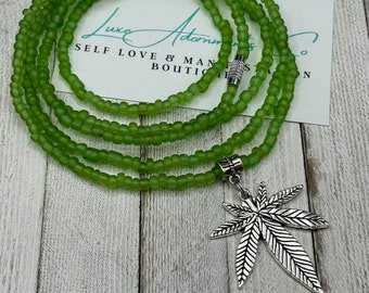 Green African Waist Beads w/Flower charm - Stretch Weightloss tracker made to order w/clasp - smoker jewelry on sale - gift for her pm